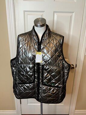 Lauren Ralph Lauren Silver Metallic Quilted Reversible Vest Corduroy Trim Sze 3X